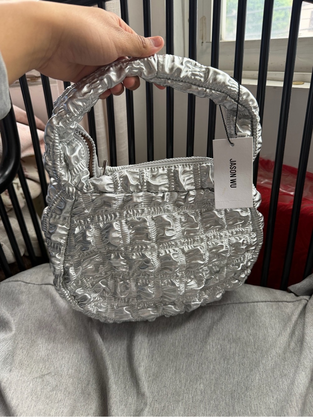 Jason Wu Silver Quilted Ruched Mini Shoulder Bag